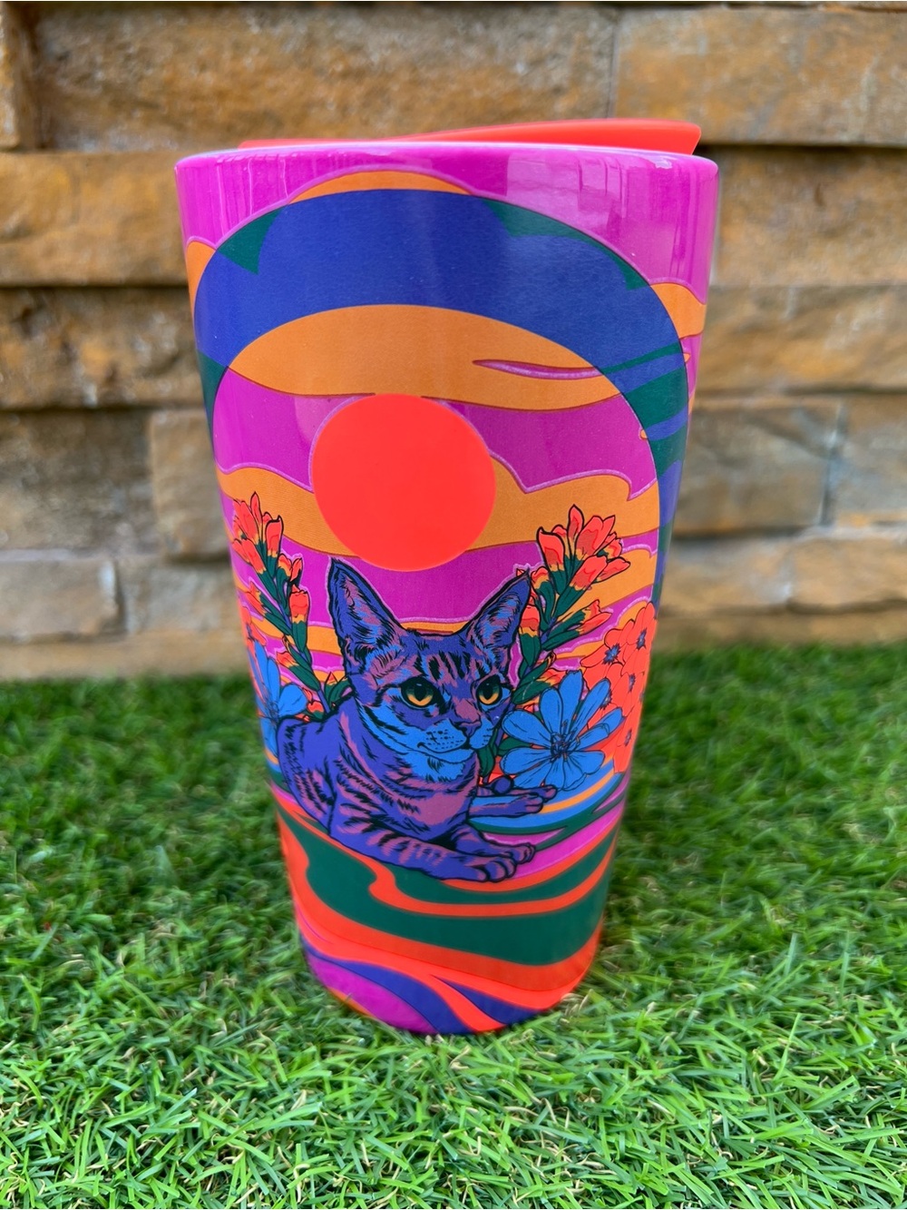 Starbucks 2024 Rex Hamilton 12oz Ceramic Tumbler Tabby Cat Ammee Bluebonnets HTF